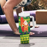 Cook Islands Christmas Tumbler With Handle Surfing Santa Mere Kiritimiti - Polynesian Pride