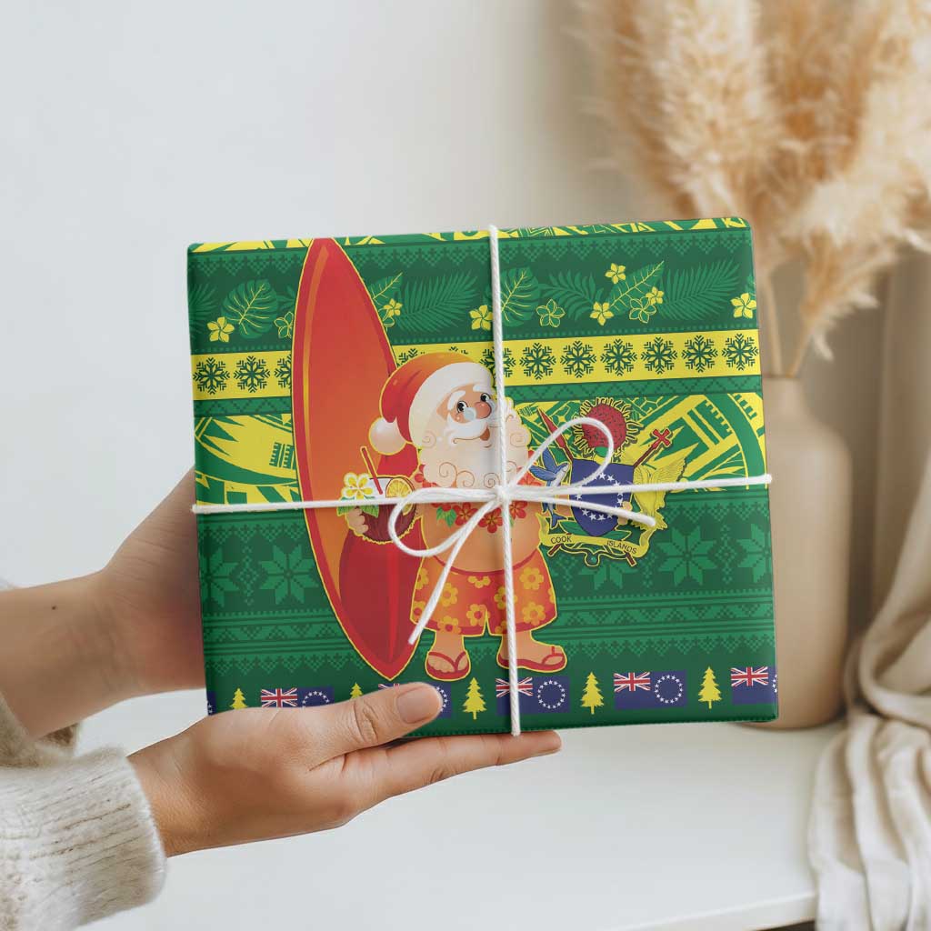 Cook Islands Christmas Wrapping Paper Surfing Santa Mere Kiritimiti - Polynesian Pride