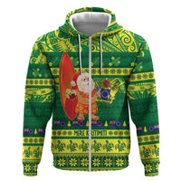 Cook Islands Christmas Zip Hoodie Surfing Santa Mere Kiritimiti - Polynesian Pride