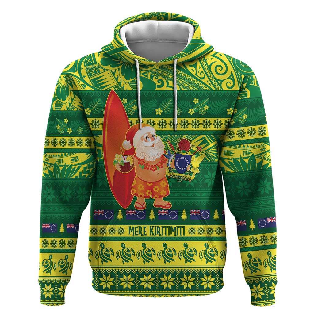 Cook Islands Christmas Zip Hoodie Surfing Santa Mere Kiritimiti - Polynesian Pride