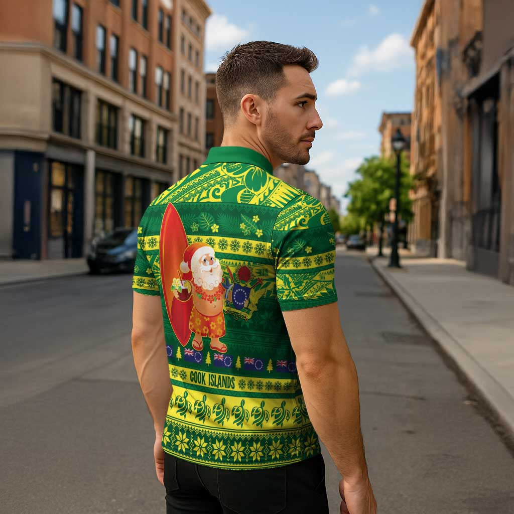 Cook Islands Christmas Zipper Polo Shirt Surfing Santa Mere Kiritimiti - Polynesian Pride