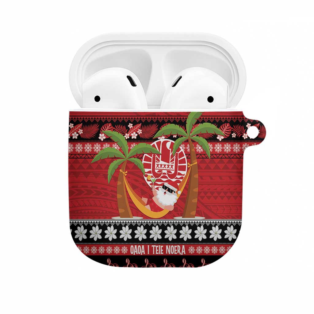 French Polynesia Christmas AirPods Case Tiare Chilling Santa Oaoa I teie Noera LT14 Red - Polynesian Pride