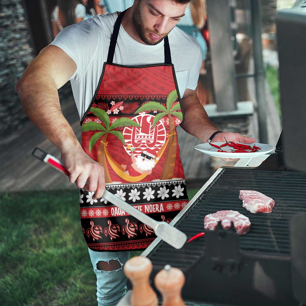 French Polynesia Christmas Apron Tiare Chilling Santa Oaoa I teie Noera LT14 - Polynesian Pride