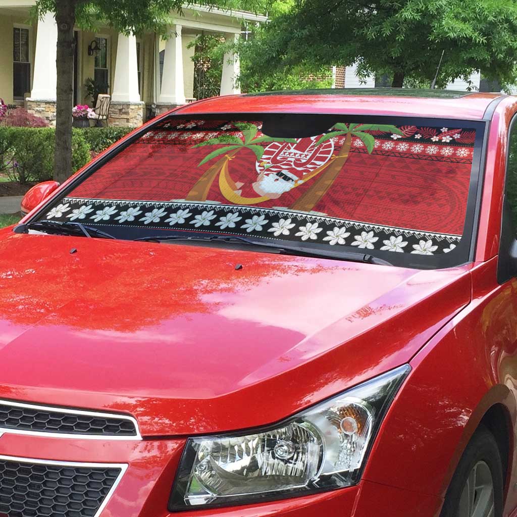 French Polynesia Christmas Auto Sun Shade Tiare Chilling Santa Oaoa I teie Noera - Polynesian Pride