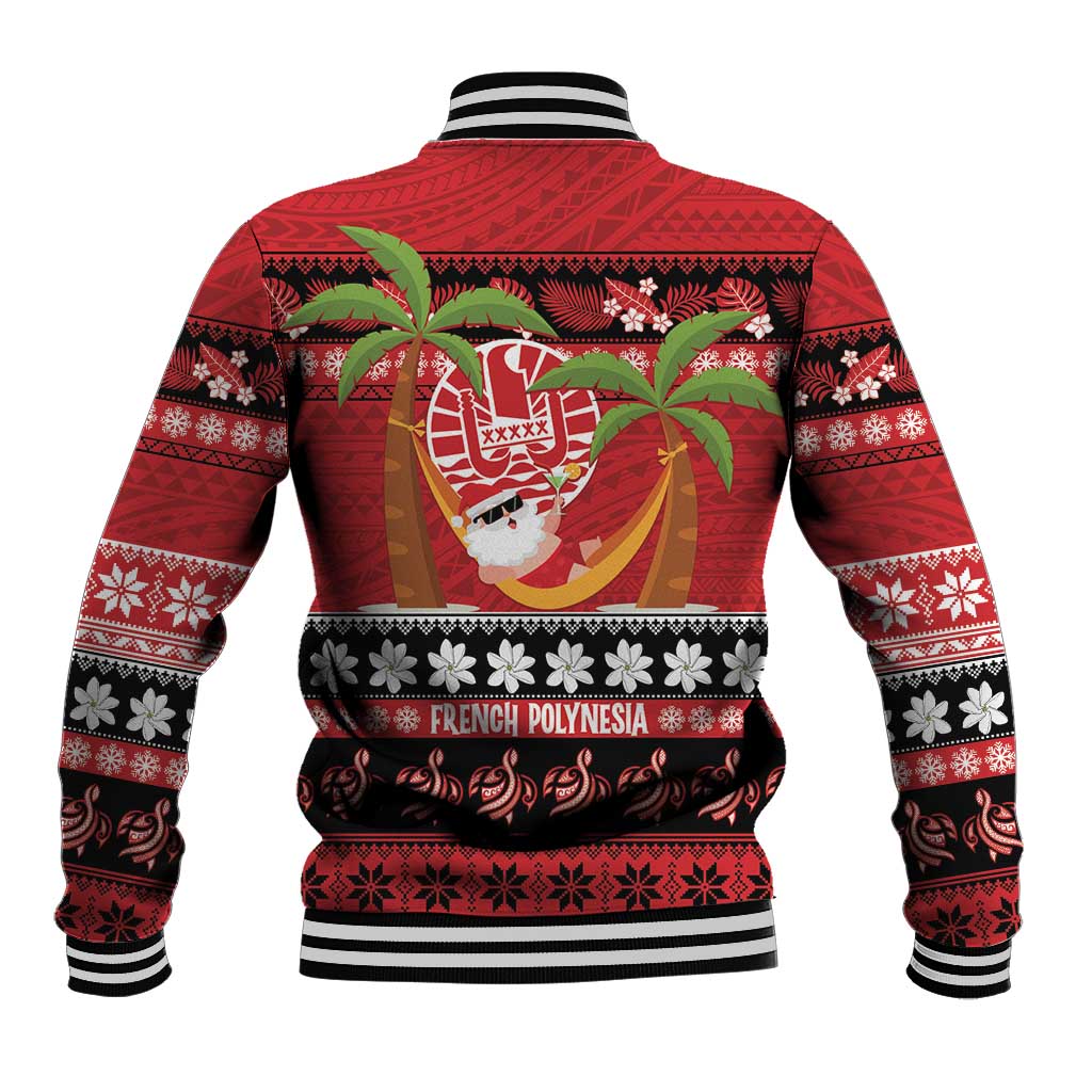 French Polynesia Christmas Baseball Jacket Tiare Chilling Santa Oaoa I teie Noera LT14 - Polynesian Pride