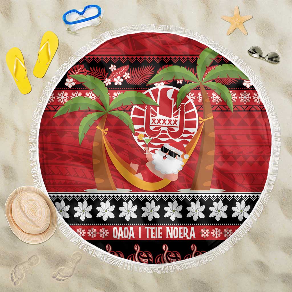 French Polynesia Christmas Beach Blanket Tiare Chilling Santa Oaoa I teie Noera LT14 One Size 150cm Red - Polynesian Pride