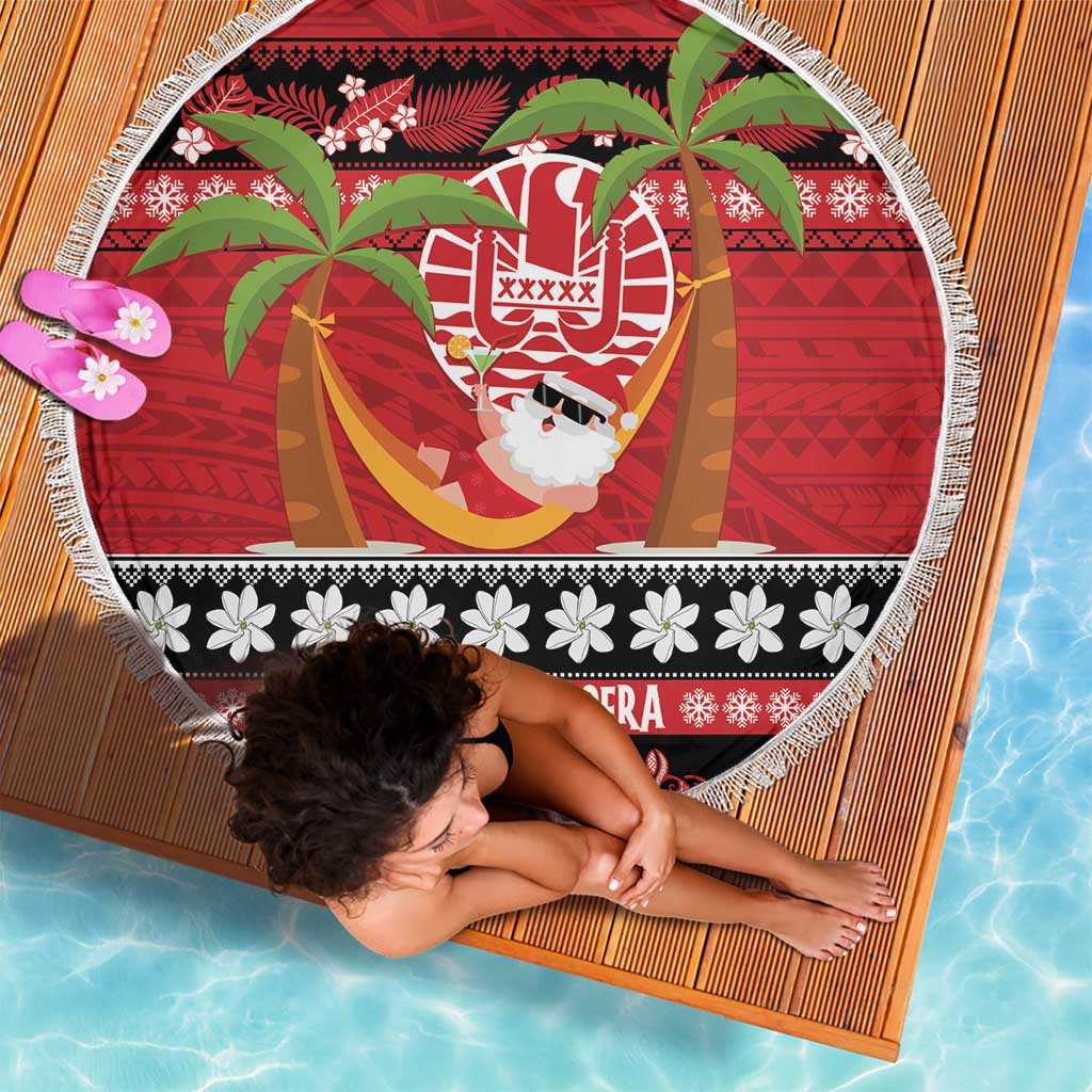 French Polynesia Christmas Beach Blanket Tiare Chilling Santa Oaoa I teie Noera LT14 - Polynesian Pride