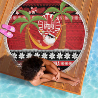 French Polynesia Christmas Beach Blanket Tiare Chilling Santa Oaoa I teie Noera LT14 - Polynesian Pride