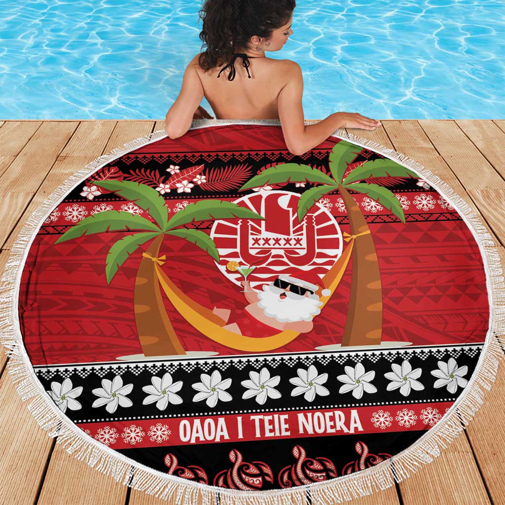 French Polynesia Christmas Beach Blanket Tiare Chilling Santa Oaoa I teie Noera LT14 - Polynesian Pride