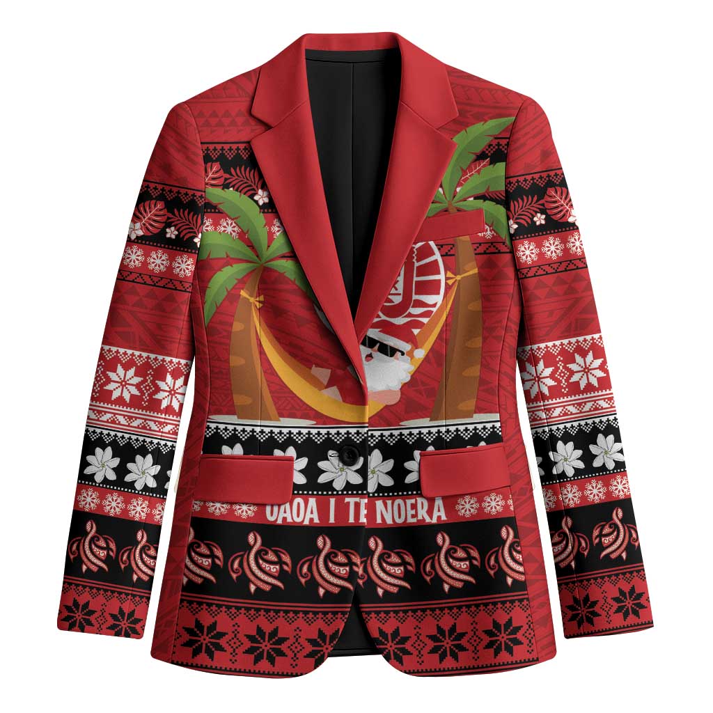French Polynesia Christmas Blazer Tiare Chilling Santa Oaoa I teie Noera LT14 Unisex Red - Polynesian Pride