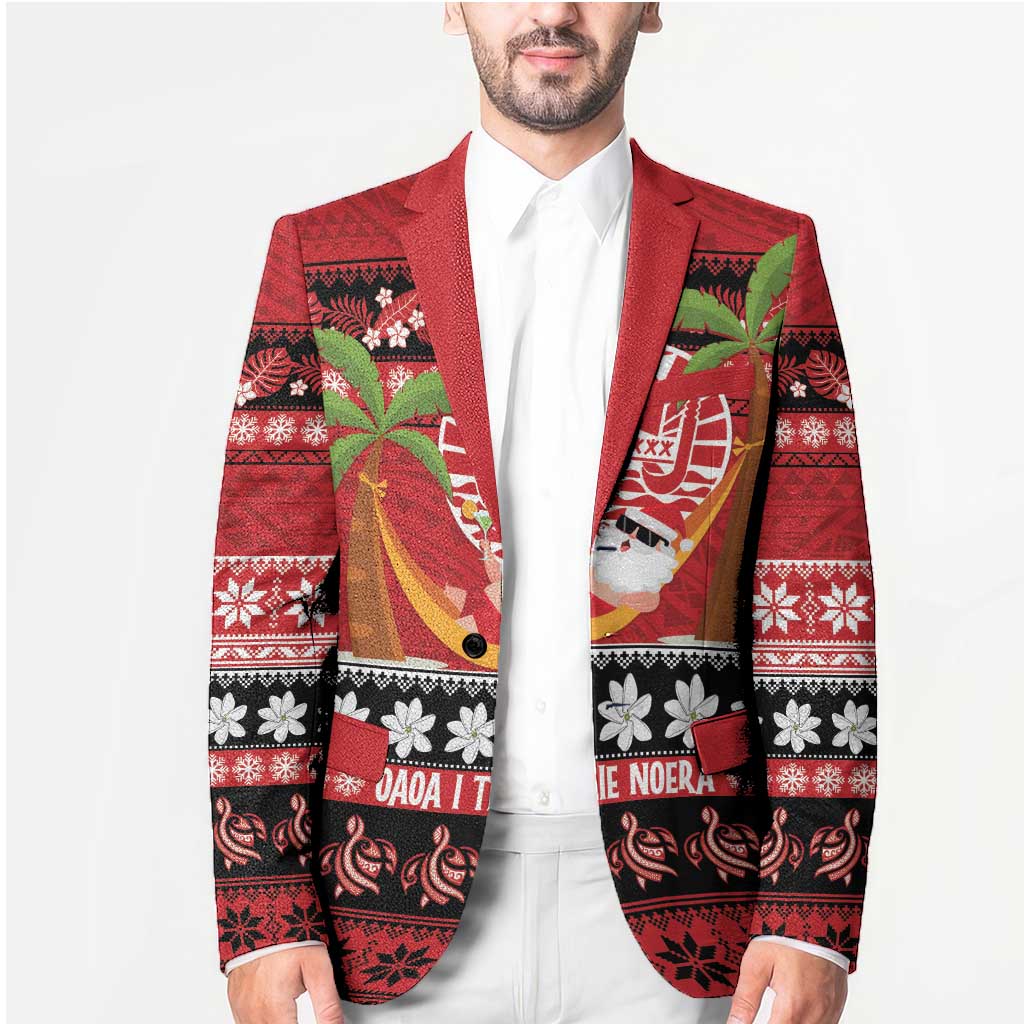 French Polynesia Christmas Blazer Tiare Chilling Santa Oaoa I teie Noera LT14 - Polynesian Pride