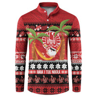 French Polynesia Christmas Button Sweatshirt Tiare Chilling Santa Oaoa I teie Noera LT14 Red - Polynesian Pride