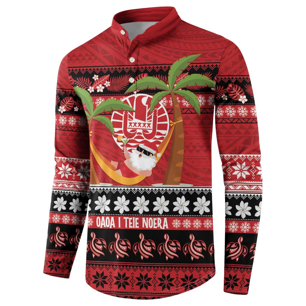 French Polynesia Christmas Button Sweatshirt Tiare Chilling Santa Oaoa I teie Noera LT14 - Polynesian Pride