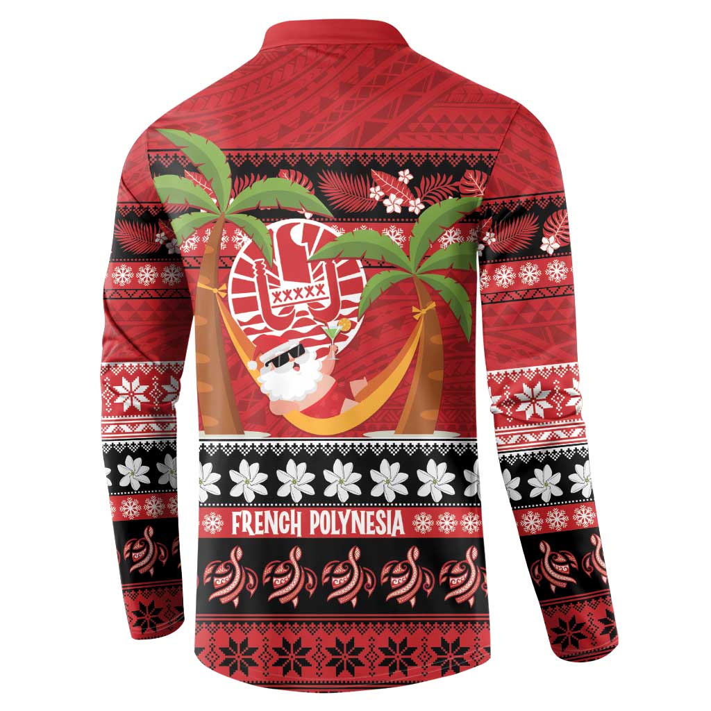 French Polynesia Christmas Button Sweatshirt Tiare Chilling Santa Oaoa I teie Noera LT14 - Polynesian Pride