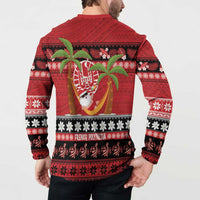 French Polynesia Christmas Button Sweatshirt Tiare Chilling Santa Oaoa I teie Noera LT14 - Polynesian Pride