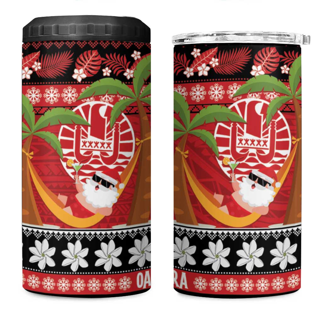 French Polynesia Christmas 4 in 1 Can Cooler Tumbler Tiare Chilling Santa Oaoa I teie Noera LT14 One Size: 16 oz Red - Polynesian Pride