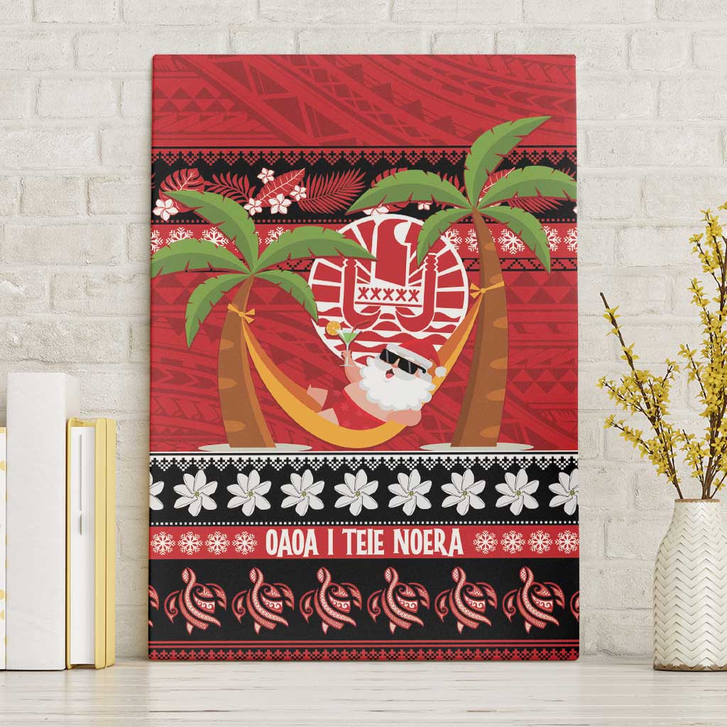 French Polynesia Christmas Canvas Wall Art Tiare Chilling Santa Oaoa I teie Noera LT14 Without Frame Red - Polynesian Pride