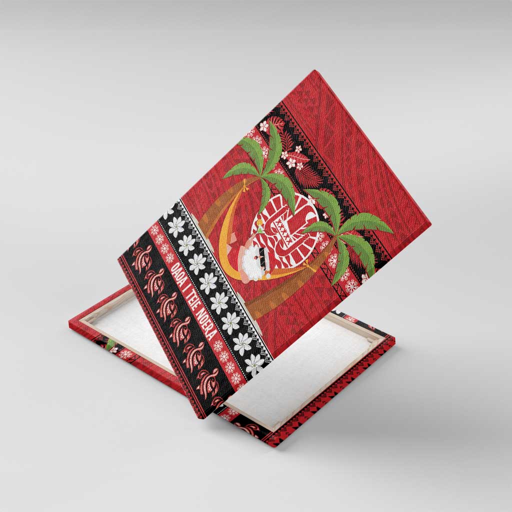 French Polynesia Christmas Canvas Wall Art Tiare Chilling Santa Oaoa I teie Noera LT14 With Frame Red - Polynesian Pride