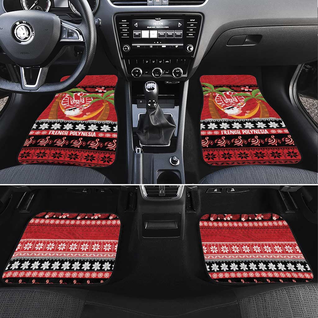 French Polynesia Christmas Car Mats Tiare Chilling Santa Oaoa I teie Noera LT14 Set 4pcs Red - Polynesian Pride