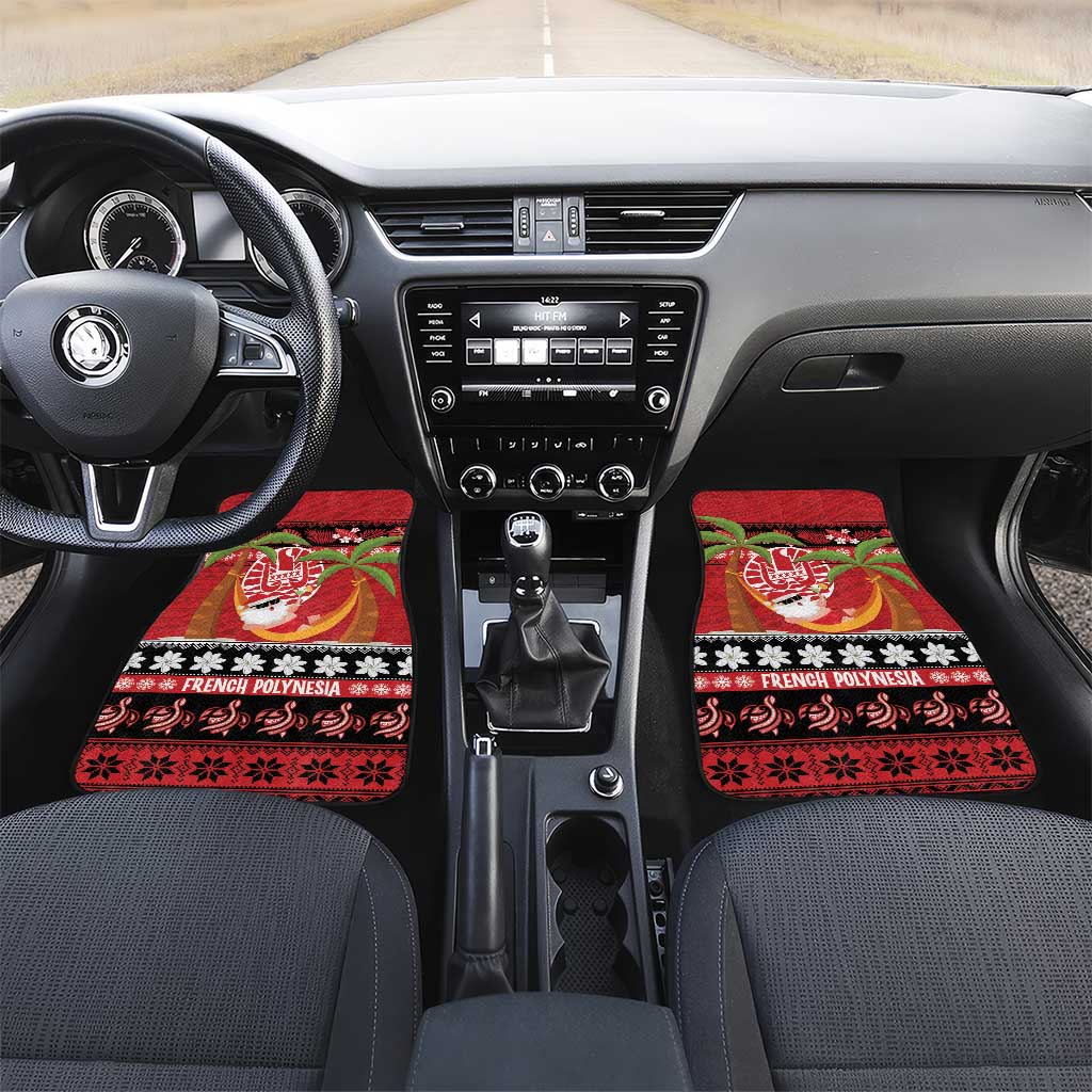 French Polynesia Christmas Car Mats Tiare Chilling Santa Oaoa I teie Noera LT14 Set 2pcs - Front Red - Polynesian Pride