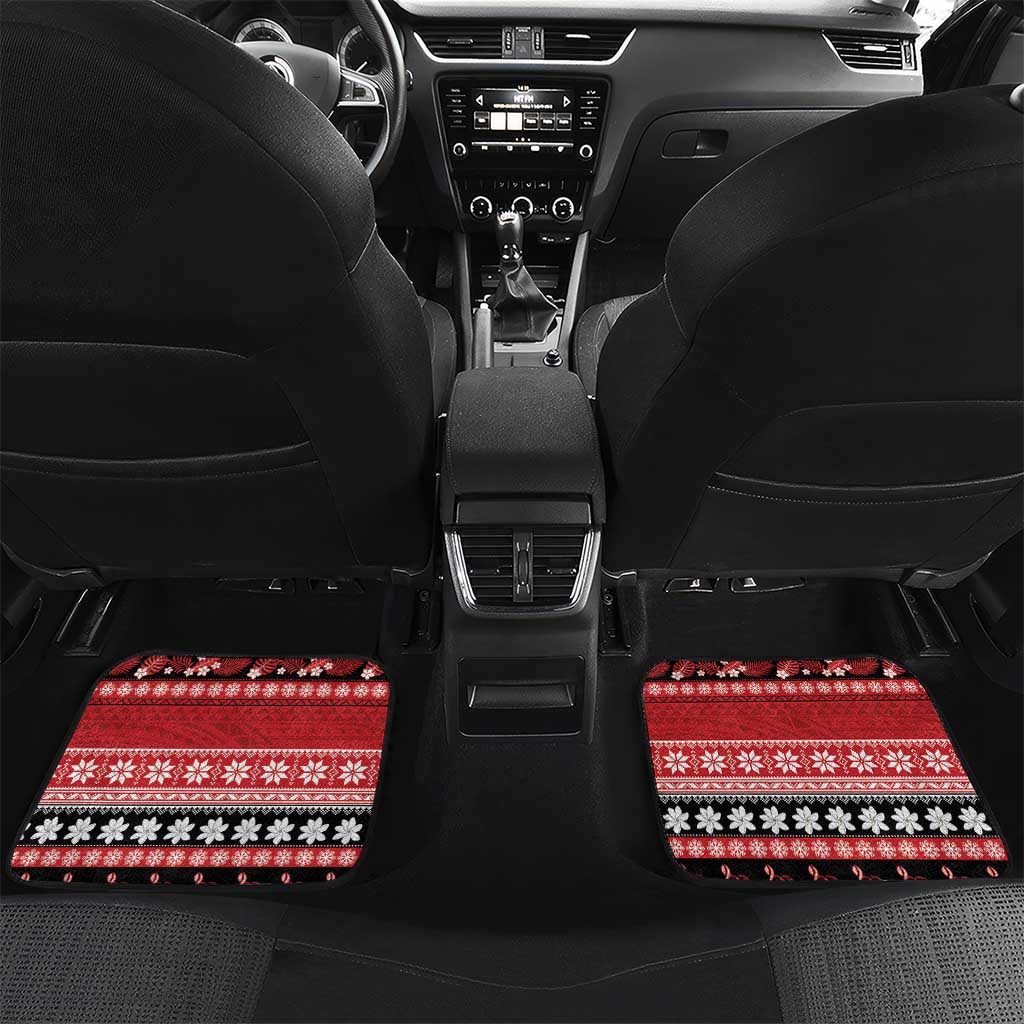 French Polynesia Christmas Car Mats Tiare Chilling Santa Oaoa I teie Noera LT14 Set 2pcs - Back Red - Polynesian Pride