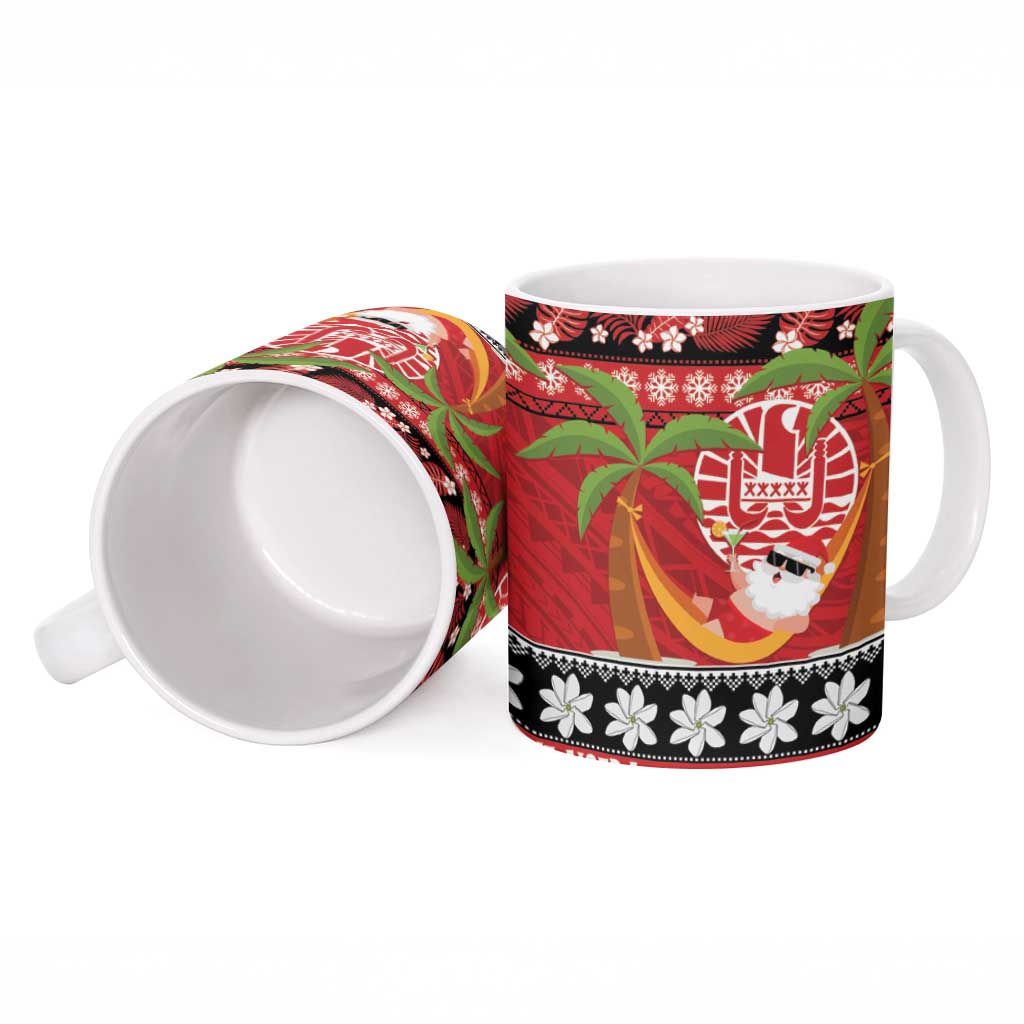 French Polynesia Christmas Ceramic Mug Tiare Chilling Santa Oaoa I teie Noera LT14 - Polynesian Pride