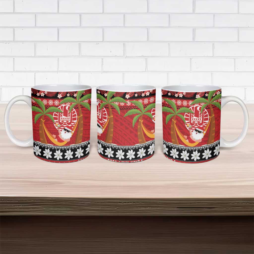 French Polynesia Christmas Ceramic Mug Tiare Chilling Santa Oaoa I teie Noera LT14 - Polynesian Pride