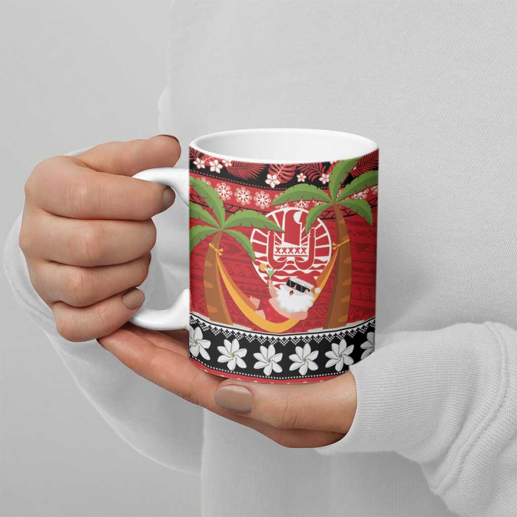 French Polynesia Christmas Ceramic Mug Tiare Chilling Santa Oaoa I teie Noera LT14 - Polynesian Pride