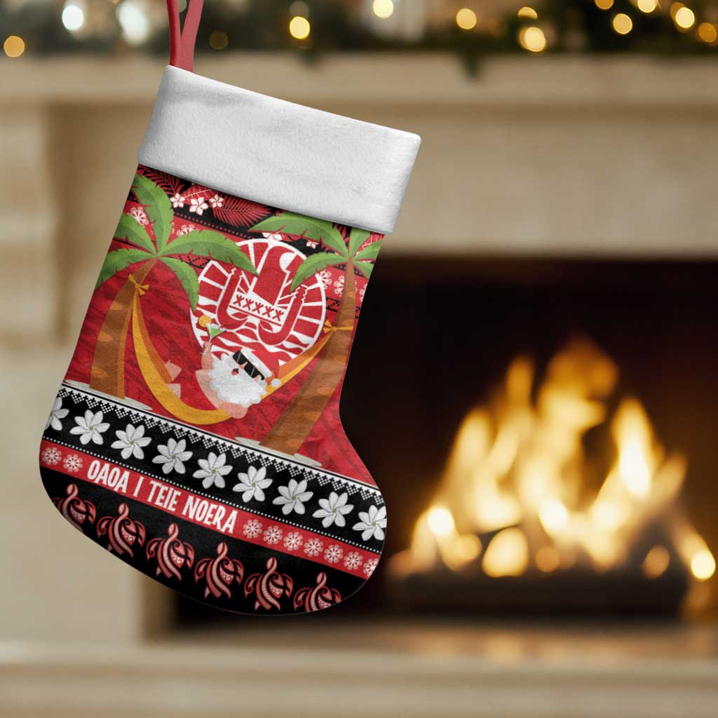 French Polynesia Christmas Stocking Tiare Chilling Santa Oaoa I teie Noera - Polynesian Pride