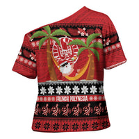 French Polynesia Christmas Cross Shoulder Shirt Tiare Chilling Santa Oaoa I teie Noera LT14 - Polynesian Pride