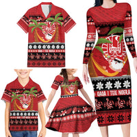French Polynesia Christmas Family Matching Long Sleeve Bodycon Dress and Hawaiian Shirt Tiare Chilling Santa Oaoa I teie Noera - Polynesian Pride