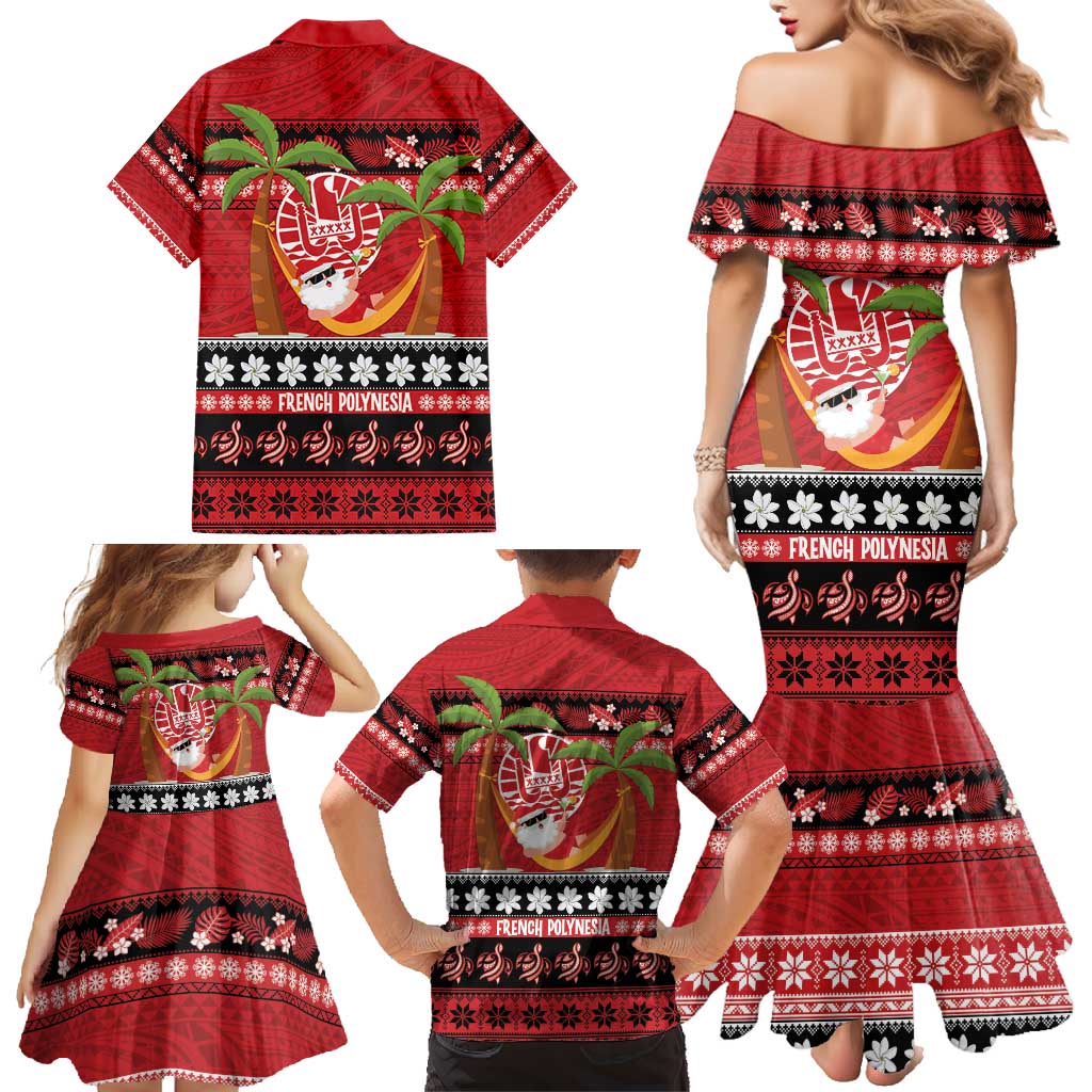 French Polynesia Christmas Family Matching Mermaid Dress and Hawaiian Shirt Tiare Chilling Santa Oaoa I teie Noera - Polynesian Pride