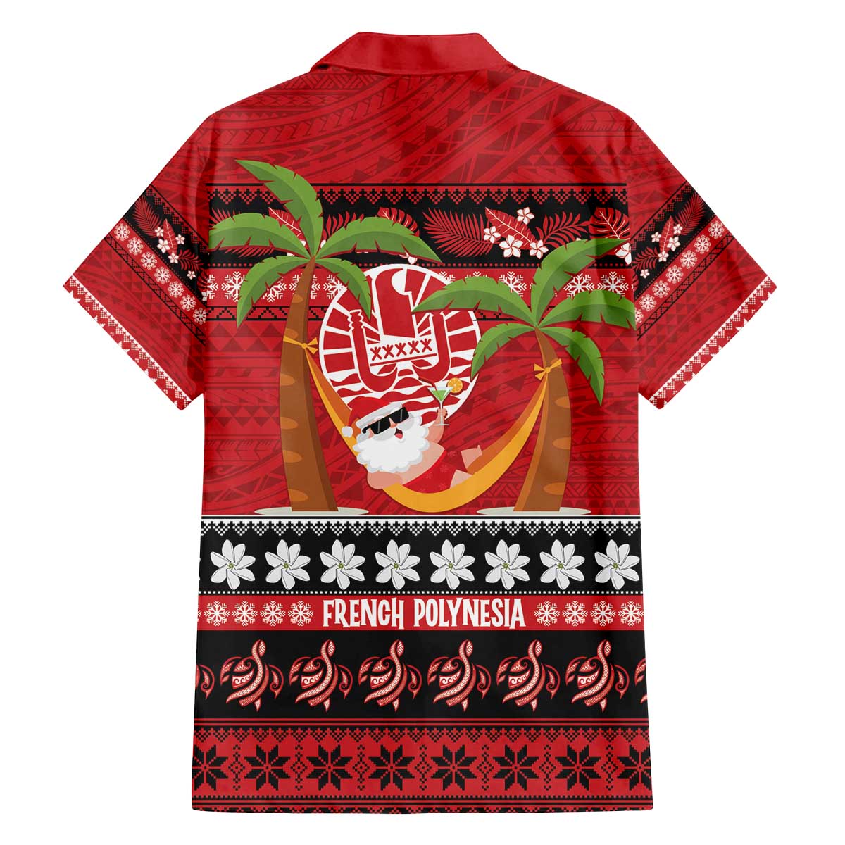 French Polynesia Christmas Family Matching Off The Shoulder Long Sleeve Dress and Hawaiian Shirt Tiare Chilling Santa Oaoa I teie Noera - Polynesian Pride