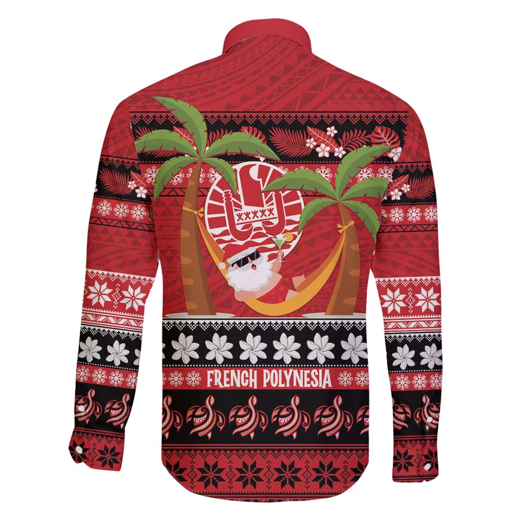 French Polynesia Christmas Family Matching Off Shoulder Maxi Dress and Hawaiian Shirt Tiare Chilling Santa Oaoa I teie Noera - Polynesian Pride