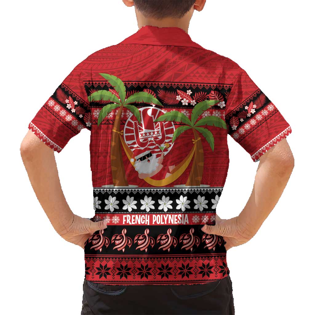 French Polynesia Christmas Family Matching Puletasi and Hawaiian Shirt Tiare Chilling Santa Oaoa I teie Noera - Polynesian Pride
