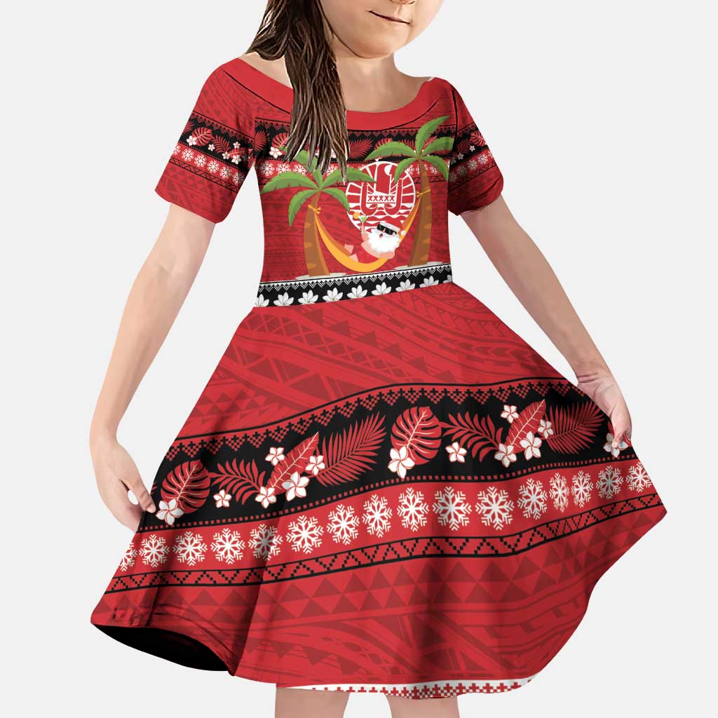 French Polynesia Christmas Family Matching Puletasi and Hawaiian Shirt Tiare Chilling Santa Oaoa I teie Noera - Polynesian Pride