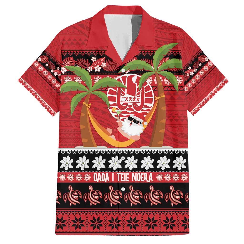 French Polynesia Christmas Family Matching Puletasi and Hawaiian Shirt Tiare Chilling Santa Oaoa I teie Noera - Polynesian Pride
