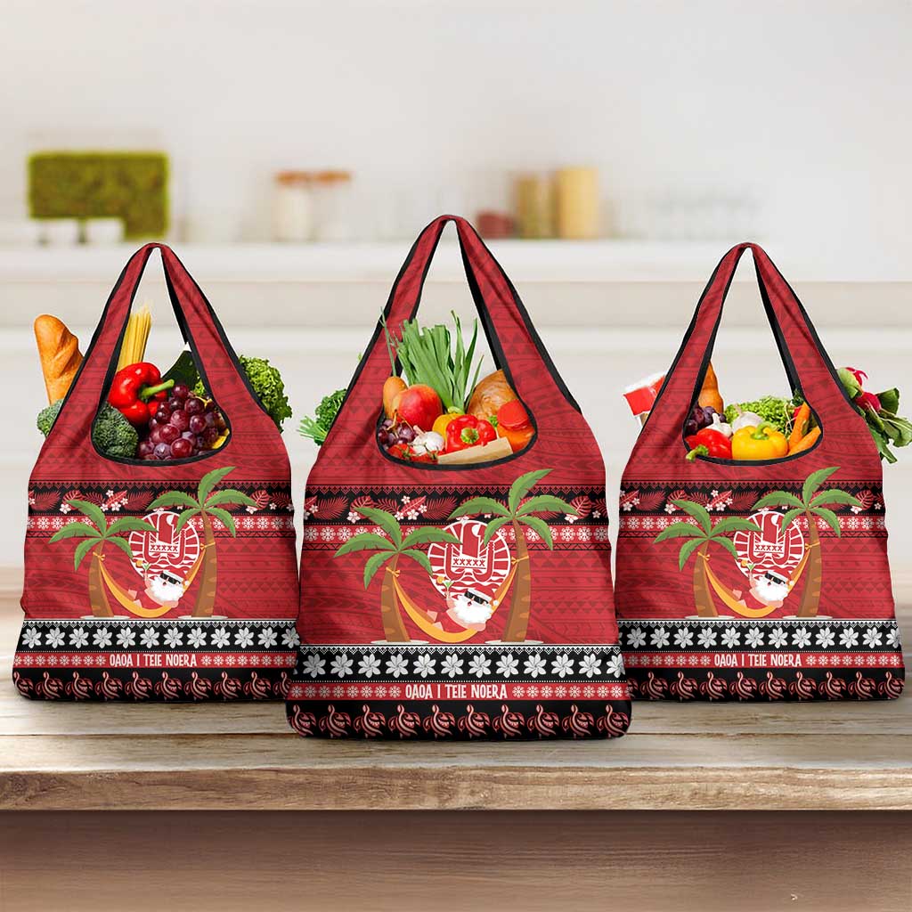 French Polynesia Christmas Grocery Bag Tiare Chilling Santa Oaoa I teie Noera - Polynesian Pride