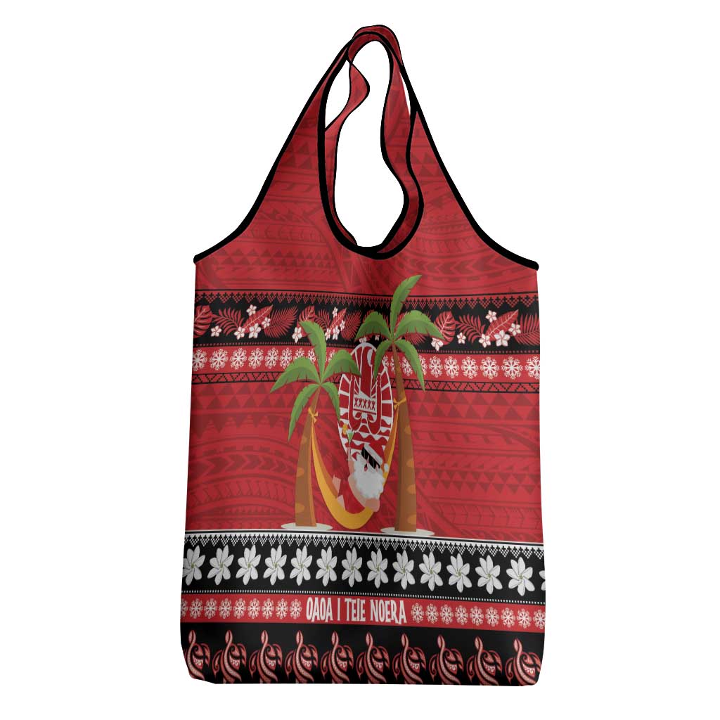 French Polynesia Christmas Grocery Bag Tiare Chilling Santa Oaoa I teie Noera - Polynesian Pride