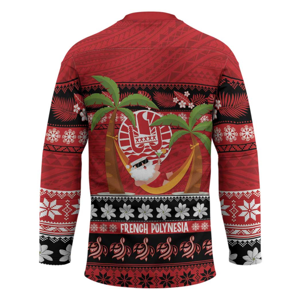 French Polynesia Christmas Hockey Jersey Tiare Chilling Santa Oaoa I teie Noera LT14 - Polynesian Pride