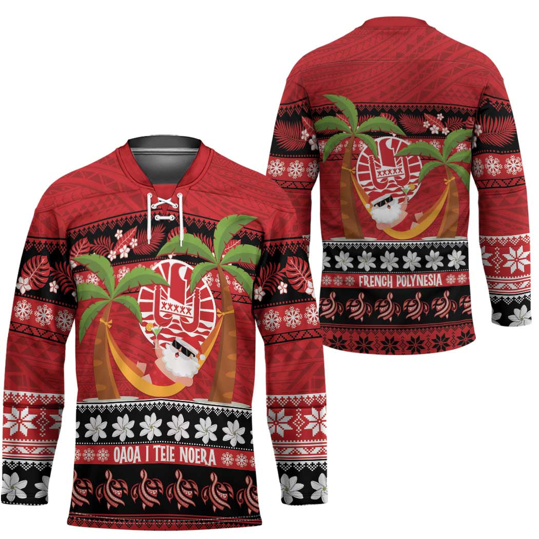 French Polynesia Christmas Hockey Jersey Tiare Chilling Santa Oaoa I teie Noera LT14 - Polynesian Pride