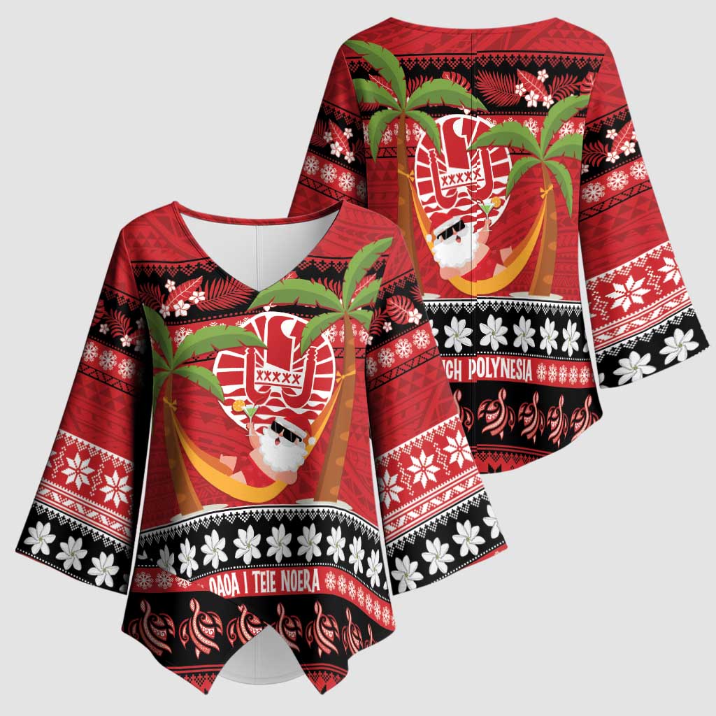 French Polynesia Christmas Kimono Sleeve Blouse Tiare Chilling Santa Oaoa I teie Noera LT14 - Polynesian Pride