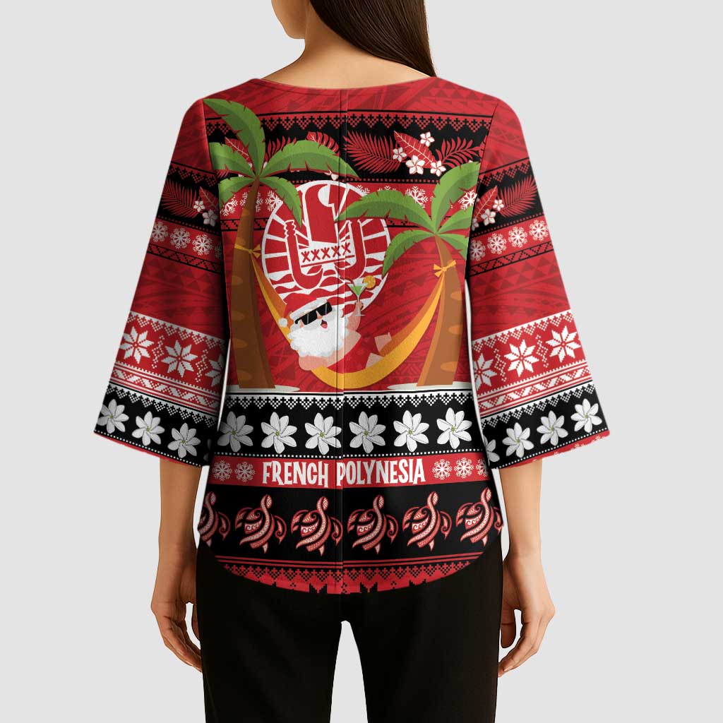French Polynesia Christmas Kimono Sleeve Blouse Tiare Chilling Santa Oaoa I teie Noera LT14 - Polynesian Pride