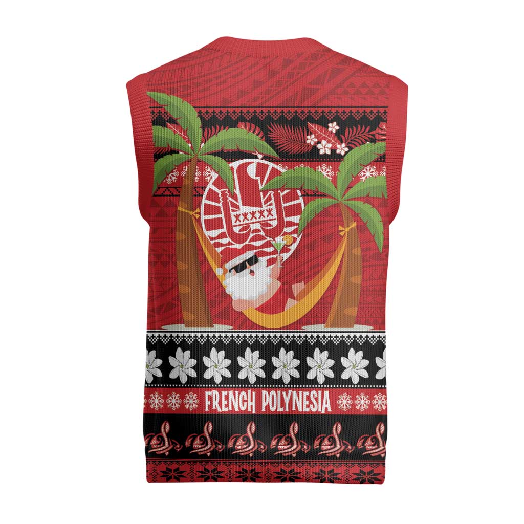 French Polynesia Christmas Knitted V-Neck Vest Tiare Chilling Santa Oaoa I teie Noera LT14 - Polynesian Pride