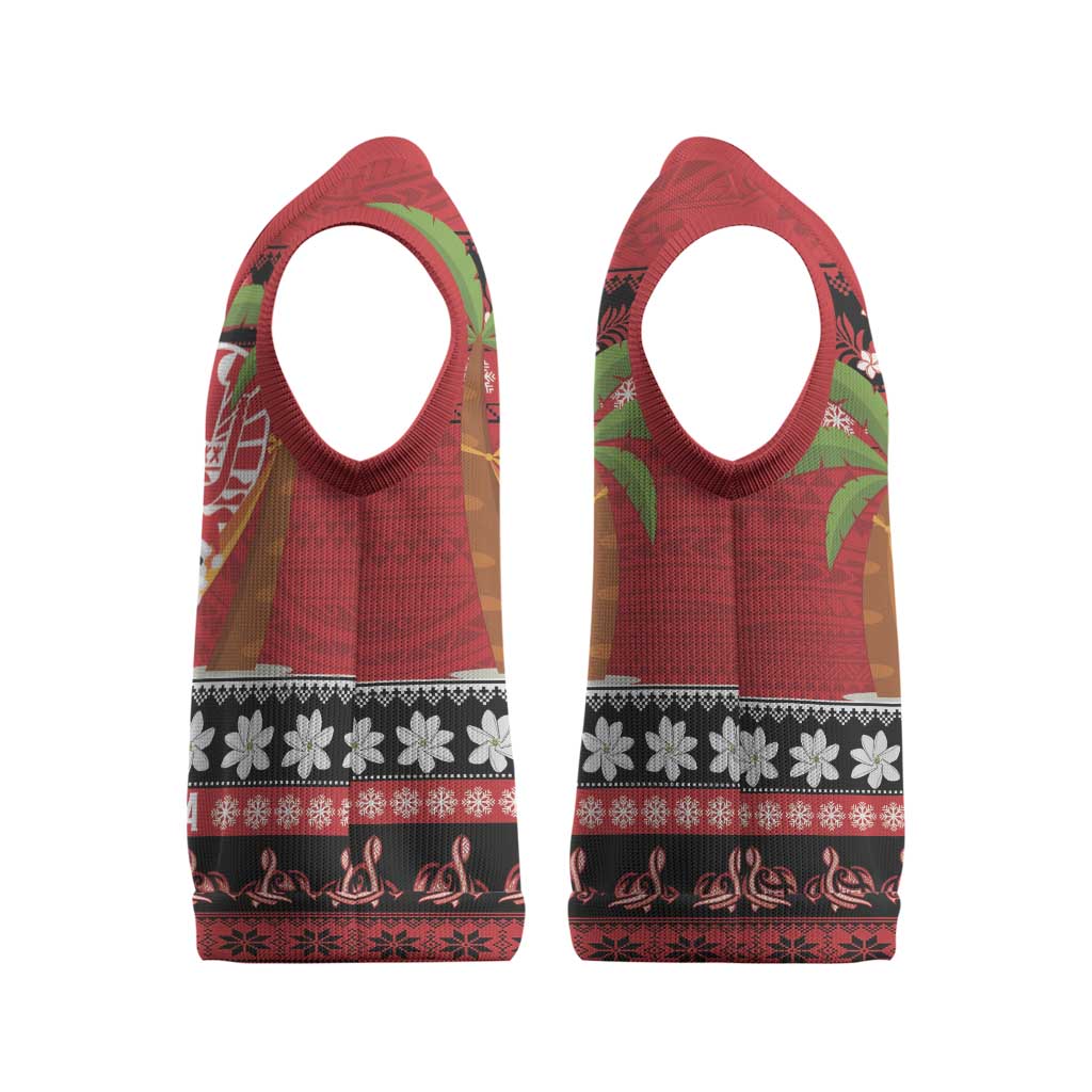 French Polynesia Christmas Knitted V-Neck Vest Tiare Chilling Santa Oaoa I teie Noera LT14 - Polynesian Pride