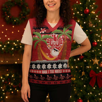French Polynesia Christmas Knitted V-Neck Vest Tiare Chilling Santa Oaoa I teie Noera LT14 - Polynesian Pride