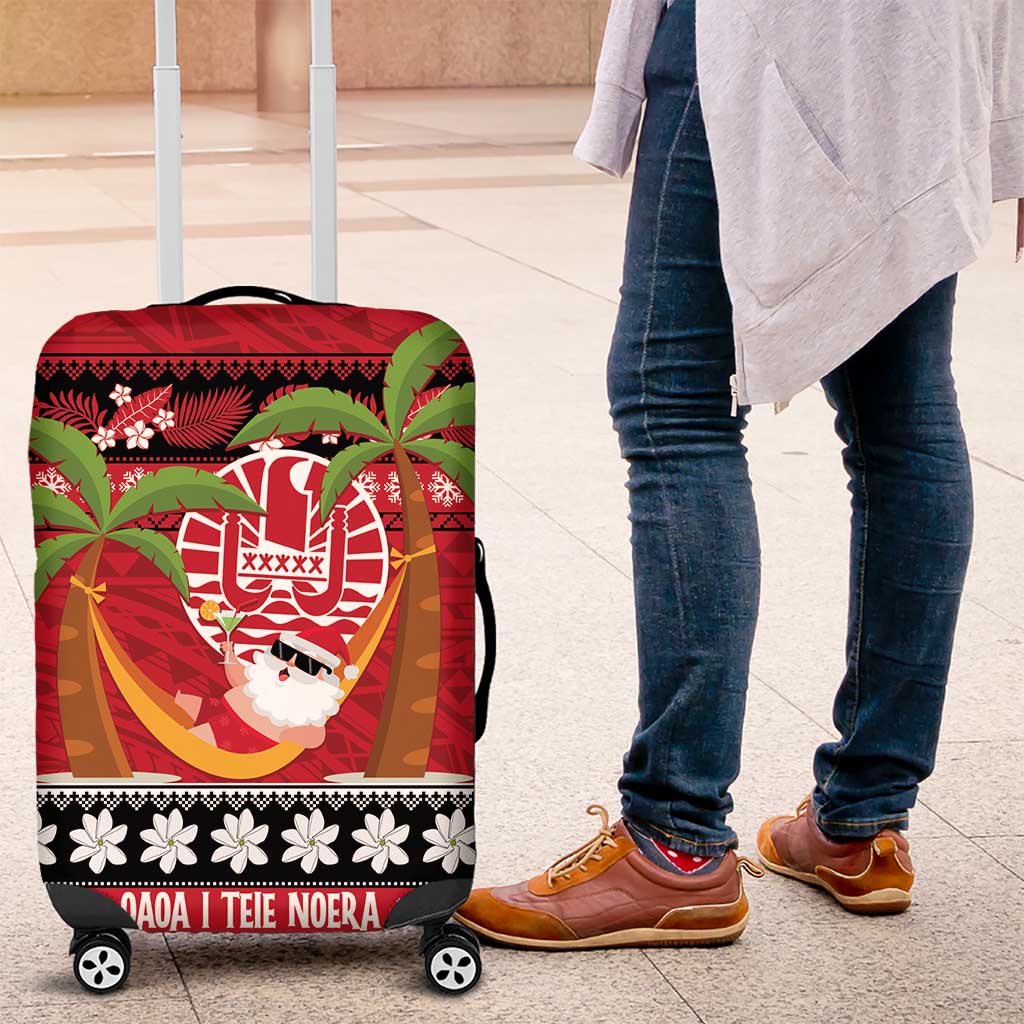 French Polynesia Christmas Luggage Cover Tiare Chilling Santa Oaoa I teie Noera - Polynesian Pride