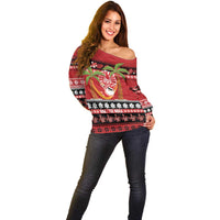 French Polynesia Christmas Off Shoulder Sweater Tiare Chilling Santa Oaoa I teie Noera - Polynesian Pride