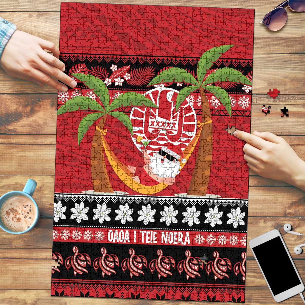 French Polynesia Christmas Puzzle Tiare Chilling Santa Oaoa I teie Noera LT14 Red - Polynesian Pride