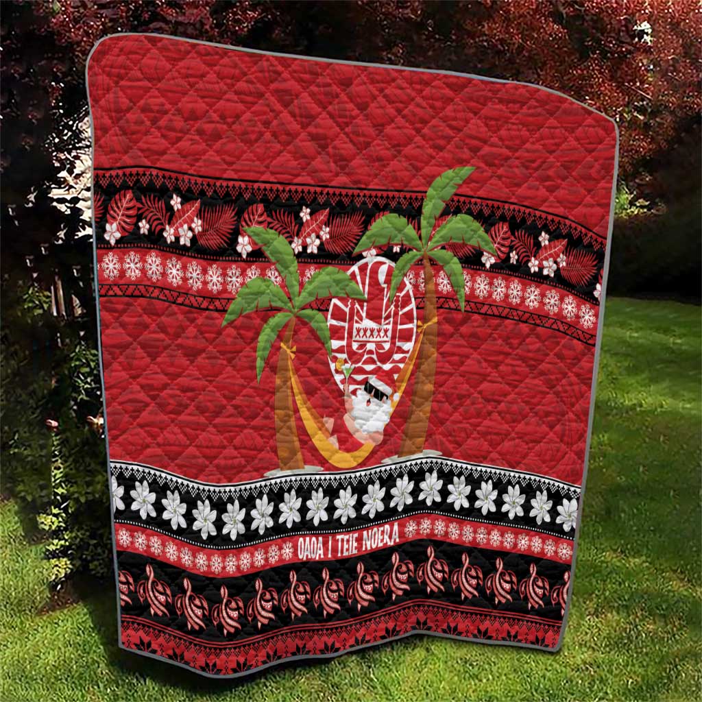 French Polynesia Christmas Quilt Tiare Chilling Santa Oaoa I teie Noera - Polynesian Pride